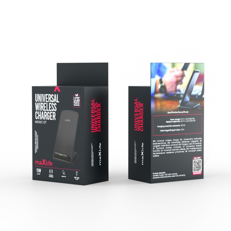 Безжично зарядно Maxlife MXWC-07 15W черно