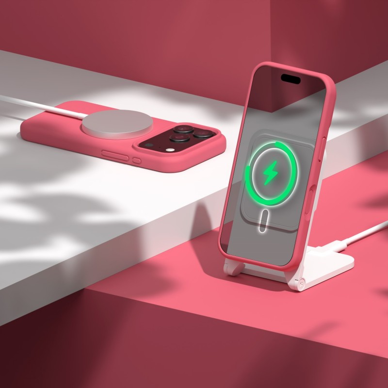 Калъф Etteri Silicone Mag за iPhone 17 Pro Max, малинов