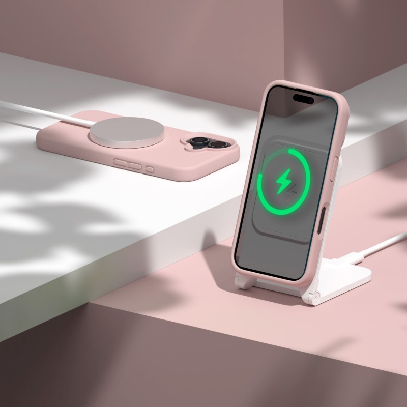Калъф Etteri Silicone Mag за iPhone 17, светло розов