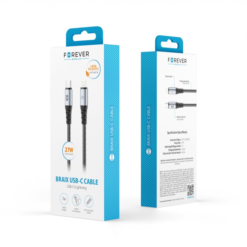 Forever кабел Braix USB-C - Lightning 1,0 m 27W черен