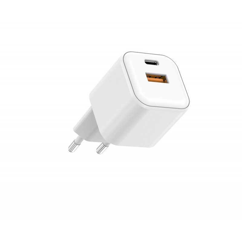 Стенно зарядно Setty USB-A + USB-C 20W LSGaN-AC-200 бяло