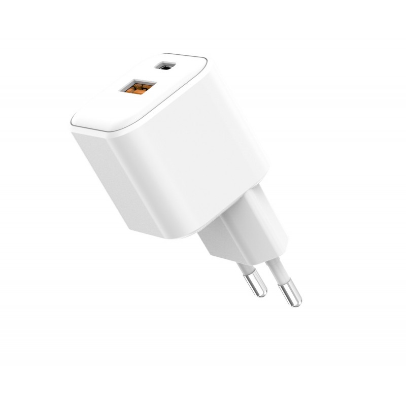 Стенно зарядно Setty USB-A + USB-C 20W LSGaN-AC-200 бяло