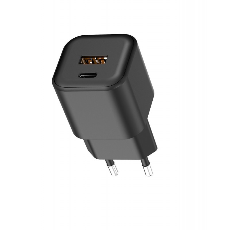 Стенно зарядно Setty USB-A + USB-C 20W LSGaN-AC-201 черно