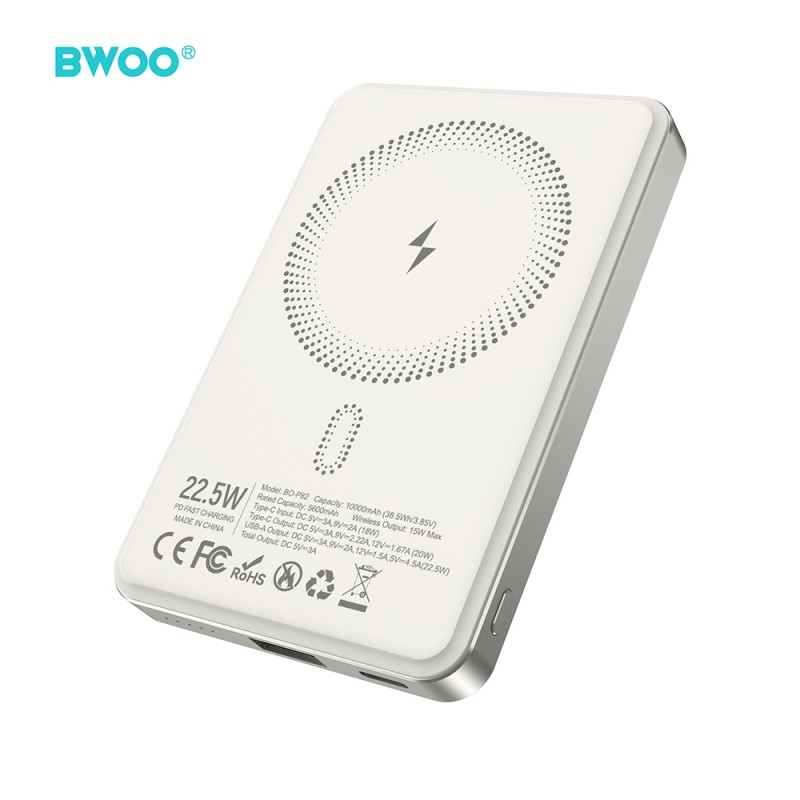 BWOO P82 BO power bank 10000mah 15w безжично зареждане светлосив