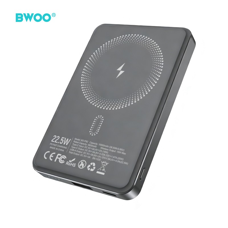 BWOO P82 BO power bank 10000mah 15w безжично зареждане тъмносив