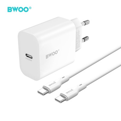 BWOO мрежово зарядно CDA233 PD 20W 1x USB-C бяло + кабел USB-C - USB-C