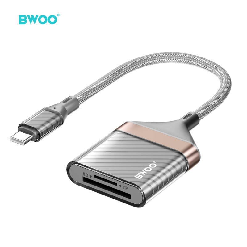BWOO BZ64 адаптер USB-C - SD/TF карта сив