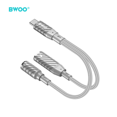 BWOO BZ67 adapter 2w1 USB-C - jack 3.5mm/USB-C szary