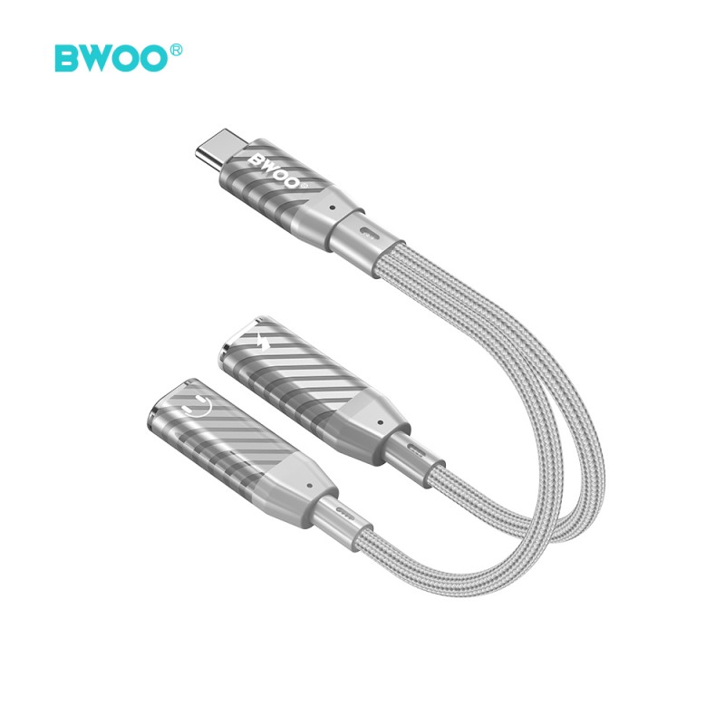 BWOO BZ68 адаптер 2 в 1 USB-C - 2x USB-C, сив