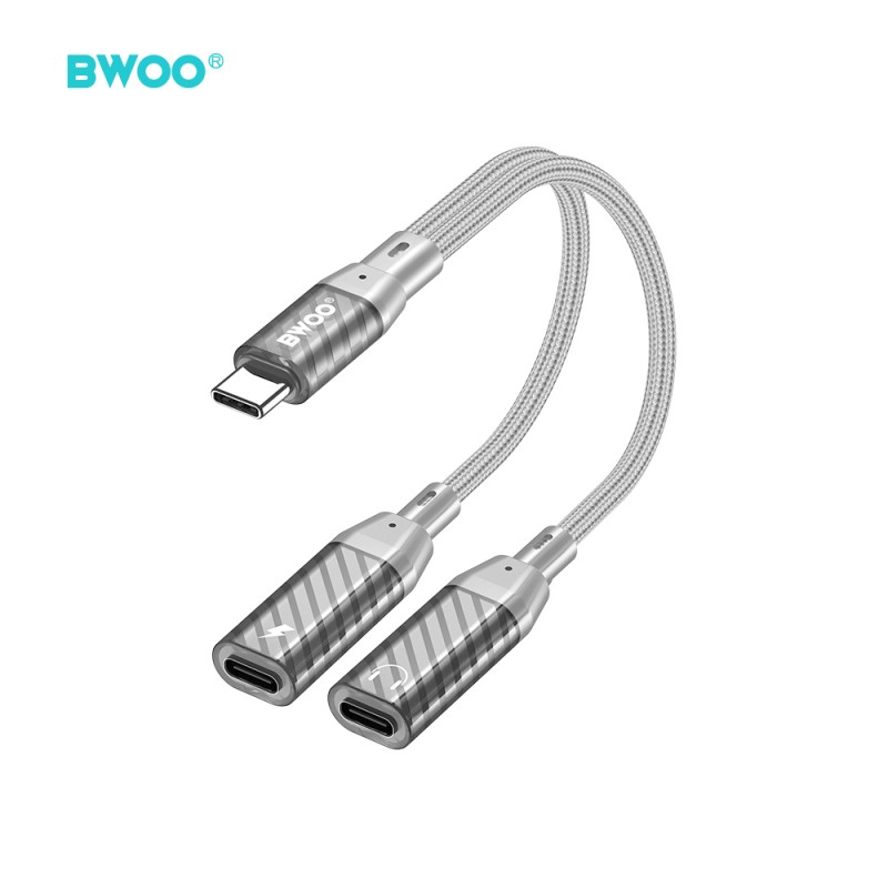 BWOO BZ68 адаптер 2 в 1 USB-C - 2x USB-C, сив