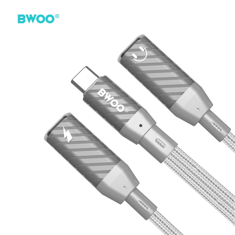 BWOO BZ68 адаптер 2 в 1 USB-C - 2x USB-C, сив