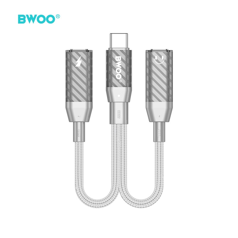 BWOO BZ68 адаптер 2 в 1 USB-C - 2x USB-C, сив