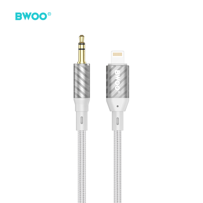 BWOO AUX073 кабел AUX Lightning - jack 3.5mm audio сив