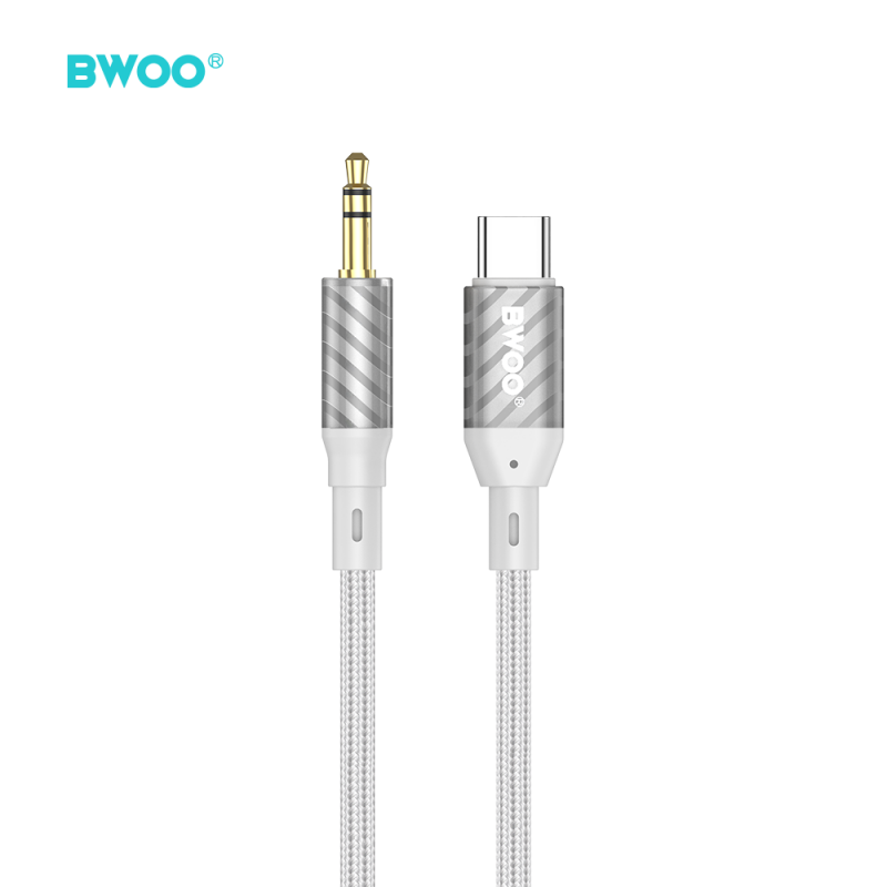 BWOO AUX074 кабел AUX USB-C - jack 3.5mm audio сив