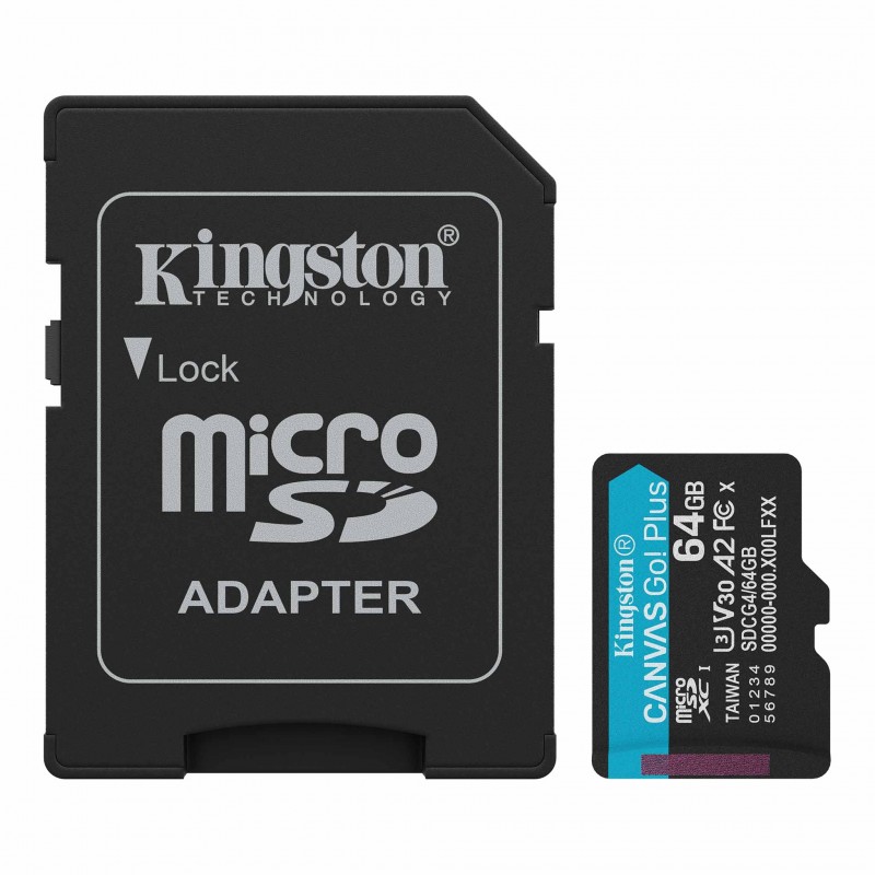 Карта памет Kingston 64GB microSDXC Canvas Go Plus Gen4 200MB/s A2 U3 V30 Card + Adapter