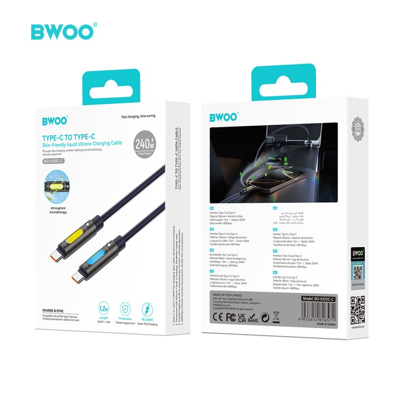 BWOO X325C-C ароматизиращ кабел USB-C - USB-C 240W, черен