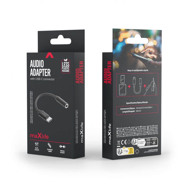 Maxlife аудио адаптер MXJC-02 jack 3,5 mm - USB-C черен