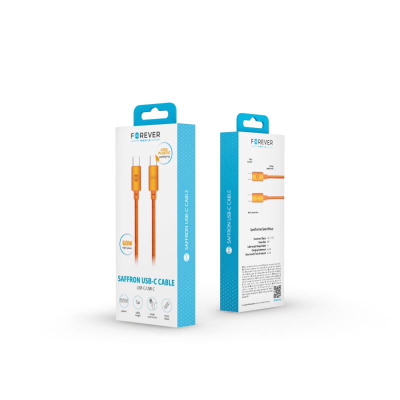 Forever kabel Saffron USB-C - USB-C1,0 m 60W pomarańczowy