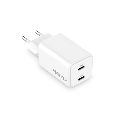 Мрежово зарядно устройство Forever GaN PD TC-08-45CC 2x USB-C 45W бяло