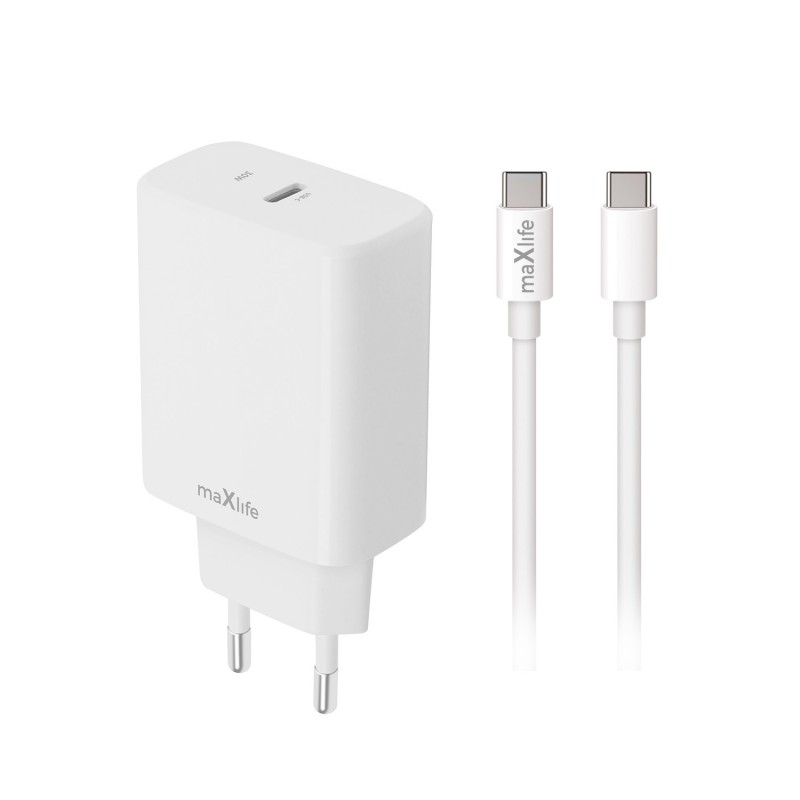 Maxlife PD QC MXTC-10-30C мрежово зарядно 1x USB-C 30W бял + USB-C - USB-C 60W кабел