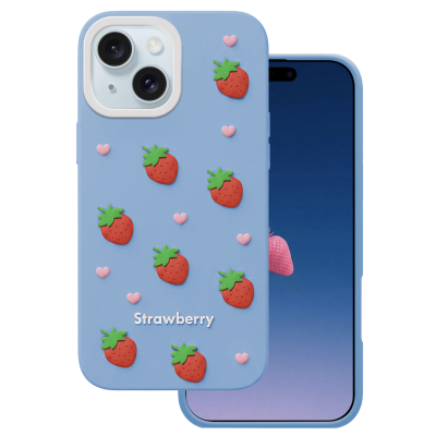 Калъф Strawberry за iPhone 13 / 14 / 15 6.1" син