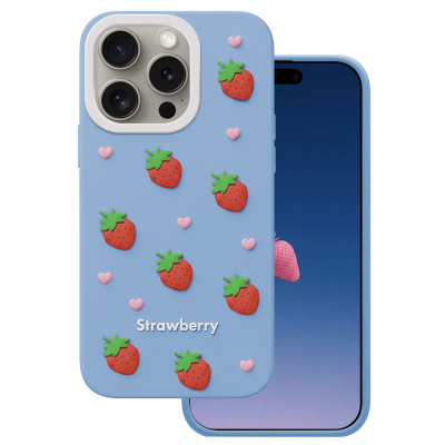Калъф Strawberry за iPhone 14 Pro / 15 Pro 6.1" син