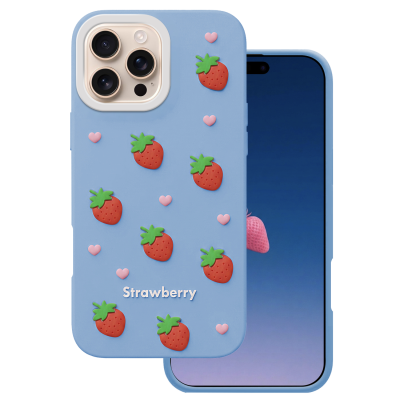 Калъф Strawberry за iPhone 16 Pro 6.3" син