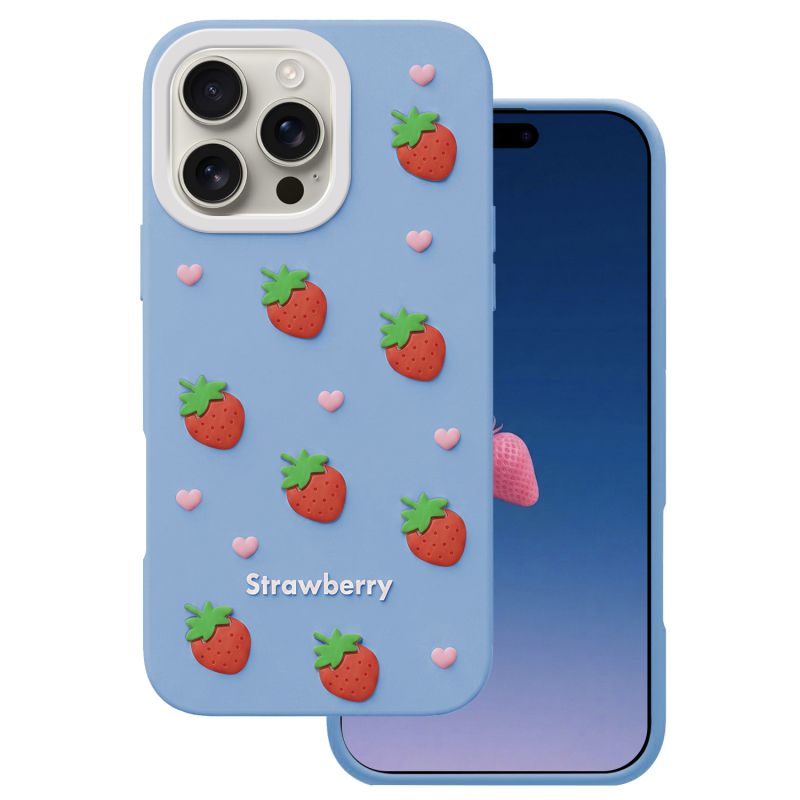 Калъф Strawberry за iPhone 16 Pro Max 6.9" син