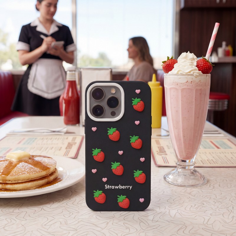 Калъф Strawberry за iPhone 14 Pro / 15 Pro 6.1" черен