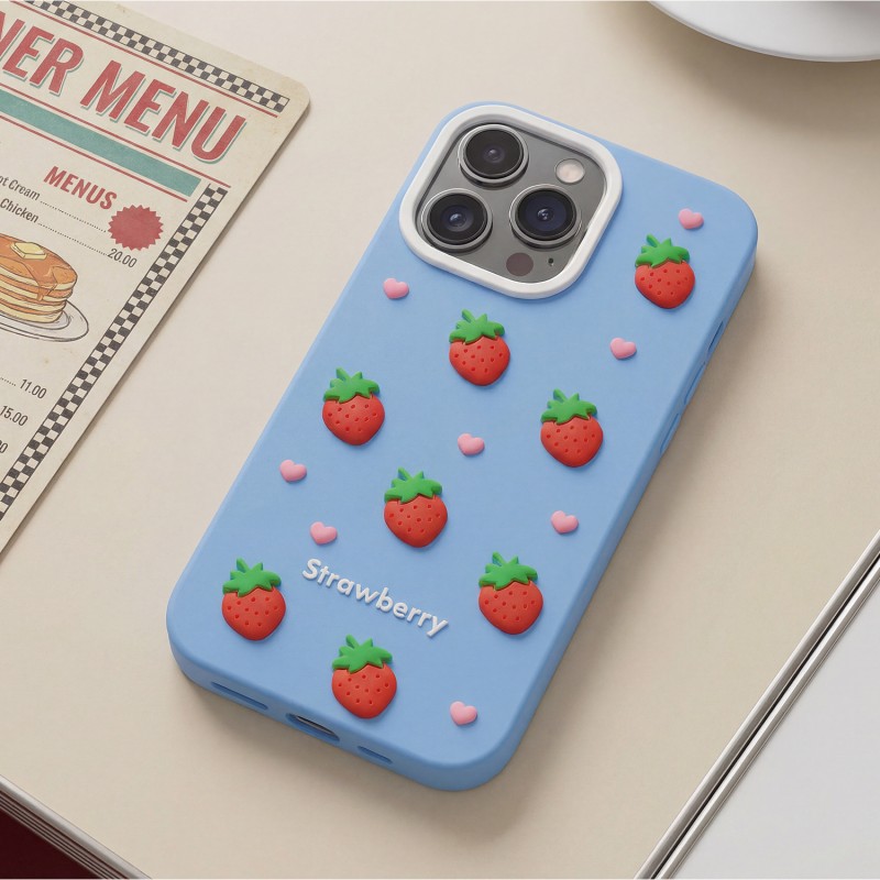 Калъф Strawberry за iPhone 16 Pro 6.3" син