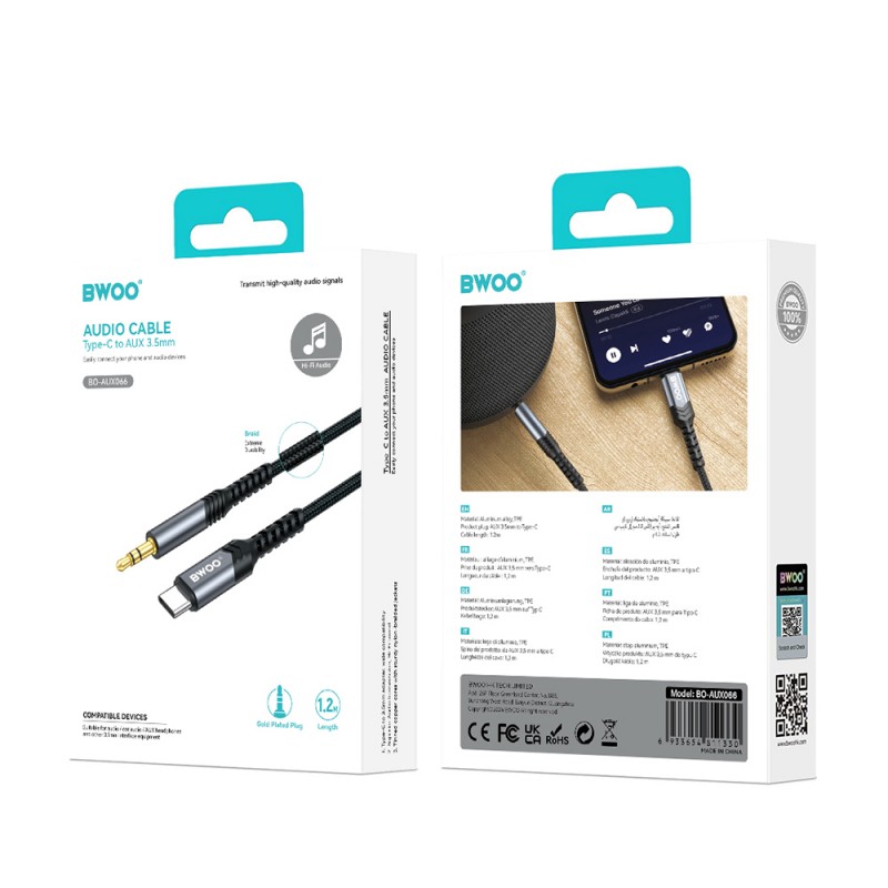 BWOO кабел AUX 3.5mm - USB-C BO-AUX066 черен