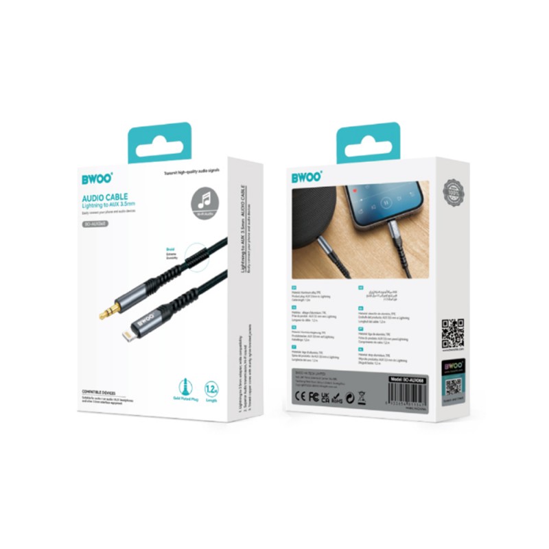 BWOO кабел AUX 3.5mm - Lightning BO-AUX068 черен