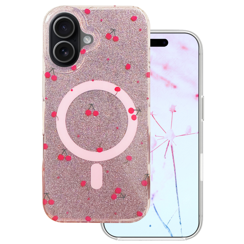 Калъф Cherry Mag за iPhone 17 6,3'' с брокат