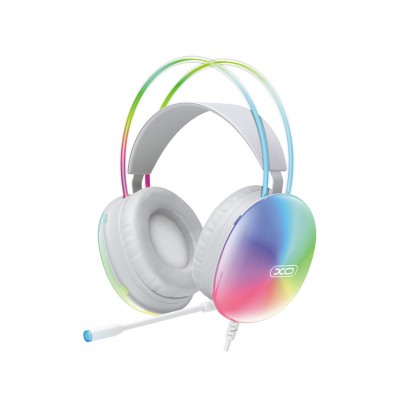 XO кабелни слушалки GE11 jack 3,5mm - USB-A наушни бели RGB микрофон