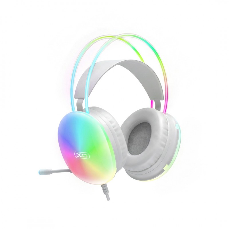 XO кабелни слушалки GE11 jack 3,5mm - USB-A наушни бели RGB микрофон