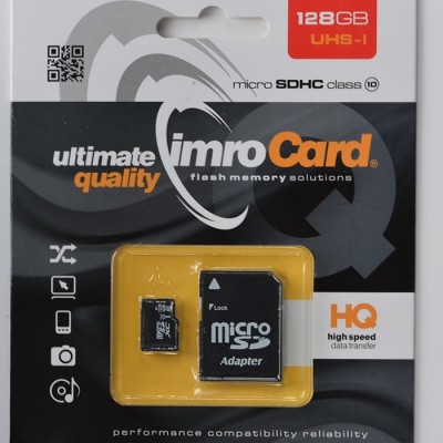 Imro карта памет 128GB microSDXC клас 10 UHS-3 + адаптер