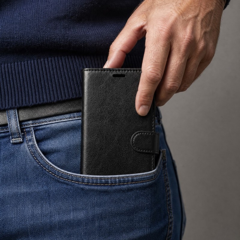 Кожен калъф Smart Luxe за Samsung Galaxy S25 FE черен