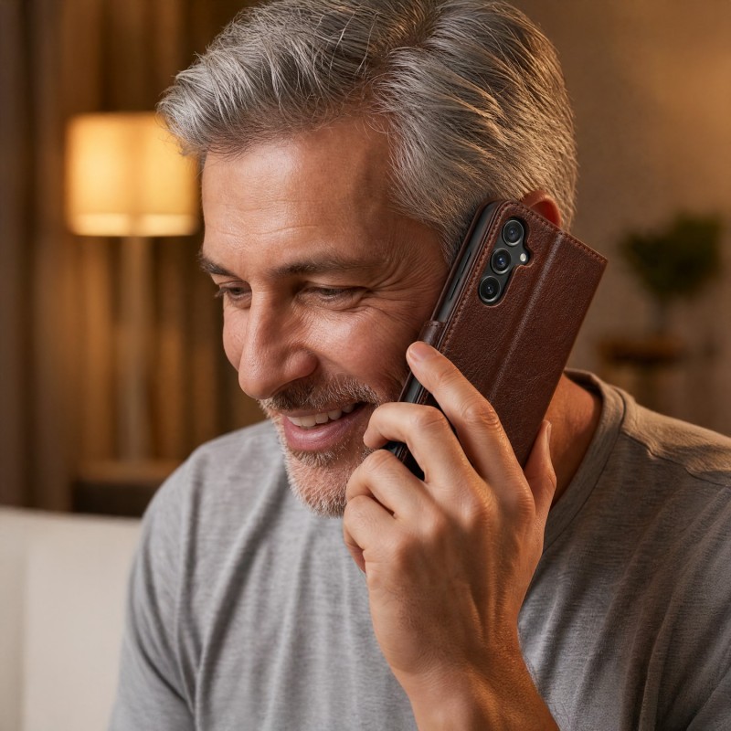 Кожен калъф Smart Luxe за Samsung Galaxy S25 FE кафяв