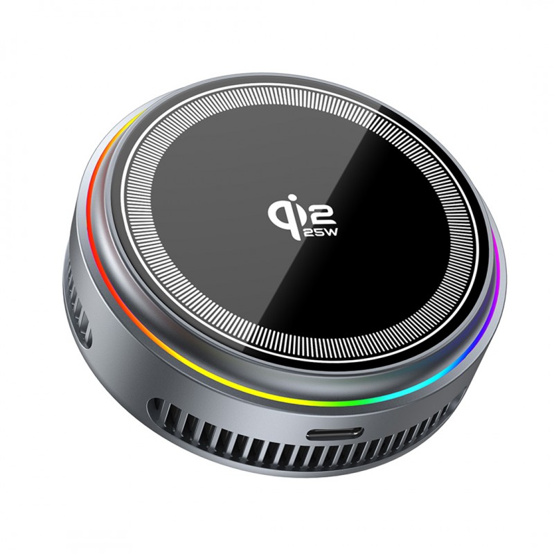 XO безжично индукционно зарядно QI2.2 CX043 магнитно 25W сиво с LED и охлаждане