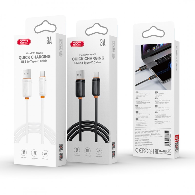 XO кабел NB302 USB - USB-C 1,0m 3A бял