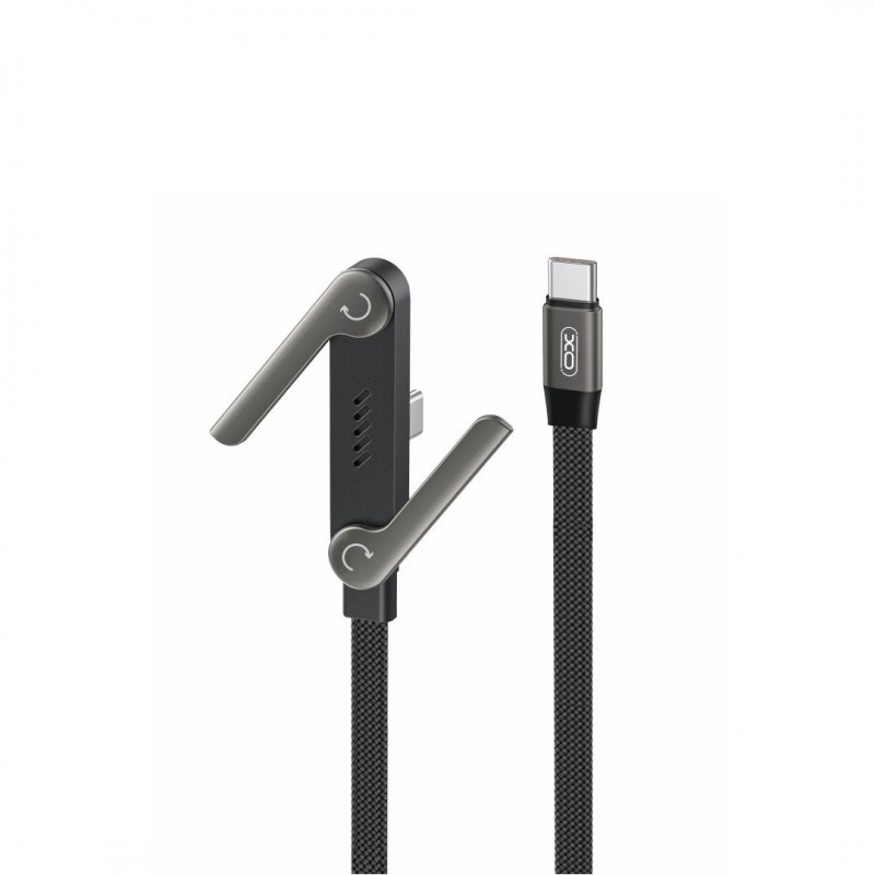 XO кабел NB-Q311 PD USB-C - USB-C 1,5m 240W черен плосък със стойка