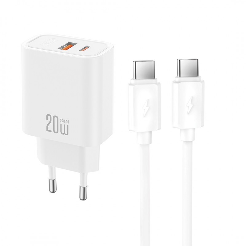 XO мрежово зарядно CE40 PD 20W 1x USB-C 1x USB бяло