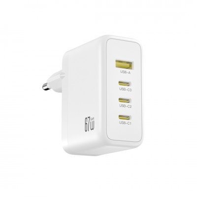 XO мрежово зарядно CE39 PD 67W 3x USB-C 1x USB бяло