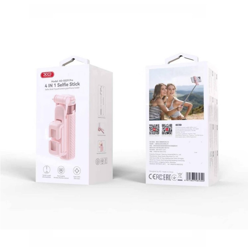 XO селфи стик Bluetooth статив SS29 розов 64cm