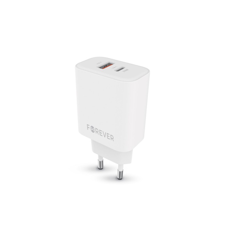 Мрежово зарядно Forever GaN PD QC TC-09-33AC 1x USB-C + 1x USB 33W, бяло
