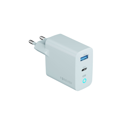 Forever мрежово зарядно GaN PD Vibe-TC45AC 1x USB-C 1x USB 45W сребристо