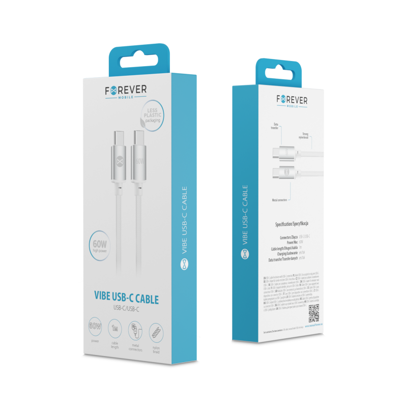 Forever кабел Vibe USB-C - USB-C 1,0 m 60W сребрист