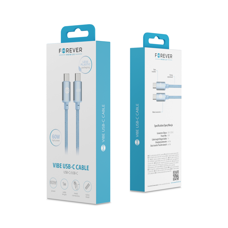 Forever кабел Vibe USB-C - USB-C 1,0 m 60W светлосин