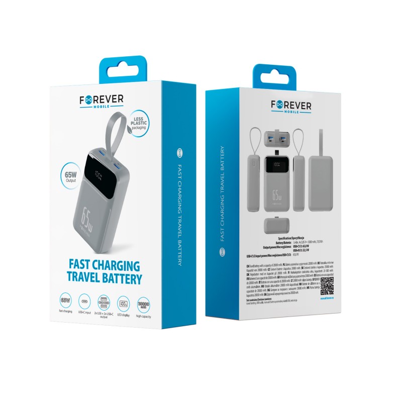 Forever power bank Vibe-TB65 PD QC 65W 20000 mAh сребрист