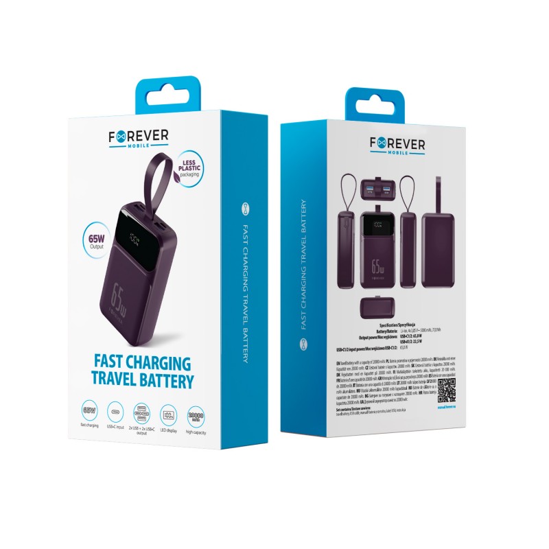 Forever power bank Vibe-TB65 PD QC 65W 20000 mAh тъмна череша